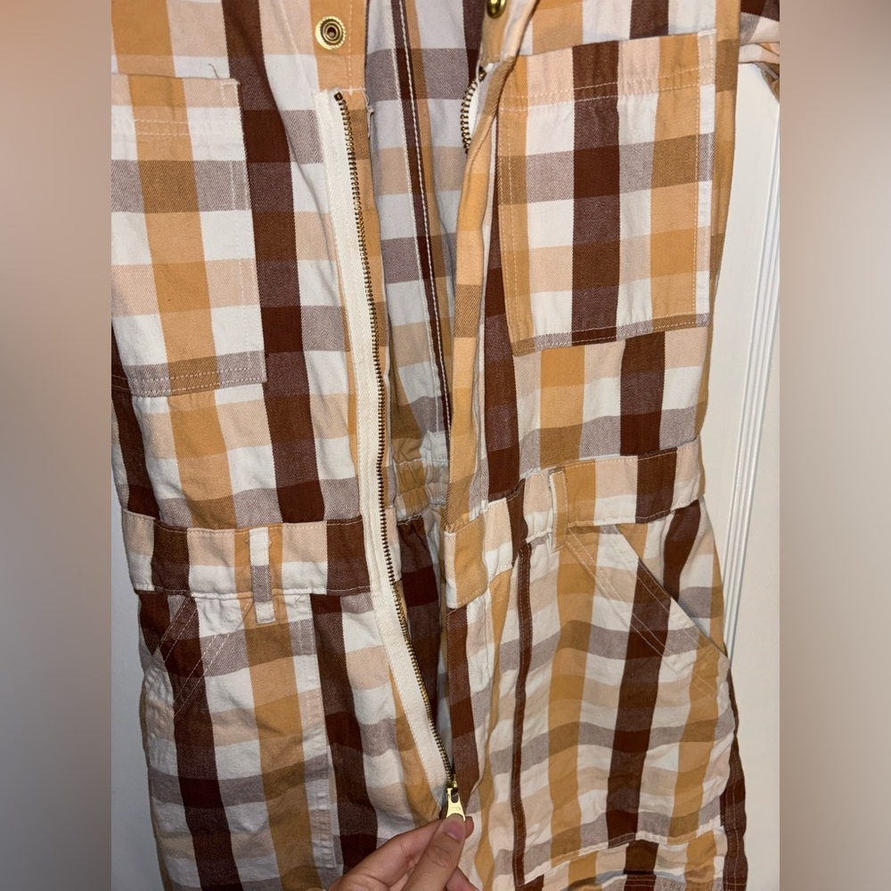 Big Bud Press Gingham Short Sleeve Jumper Brown Tan White Size Medium USA - Picture 6 of 10